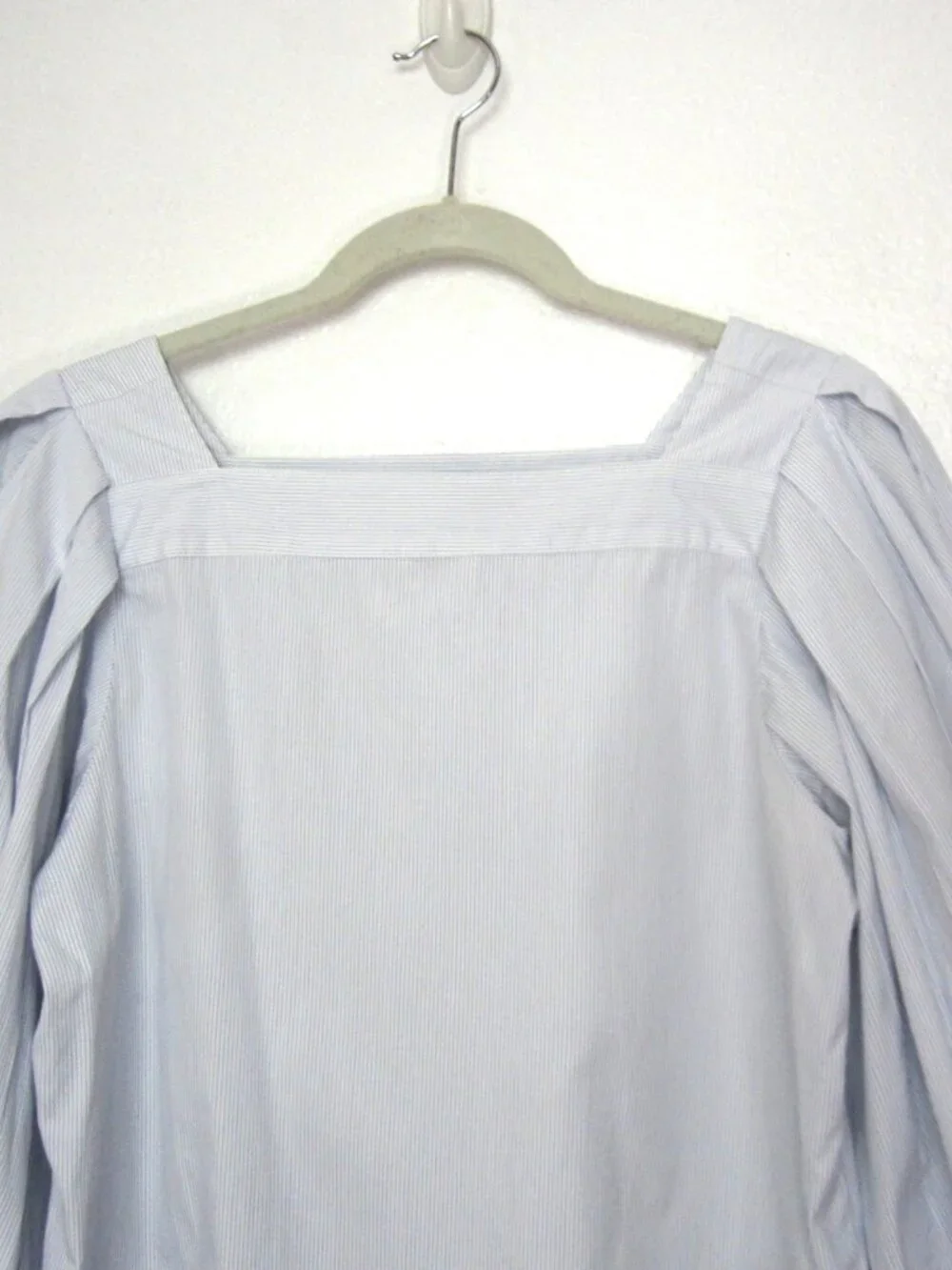 J. Crew Thomas Mason Size M Square Neck Blue White Puff Sleeve Blouse Cotton